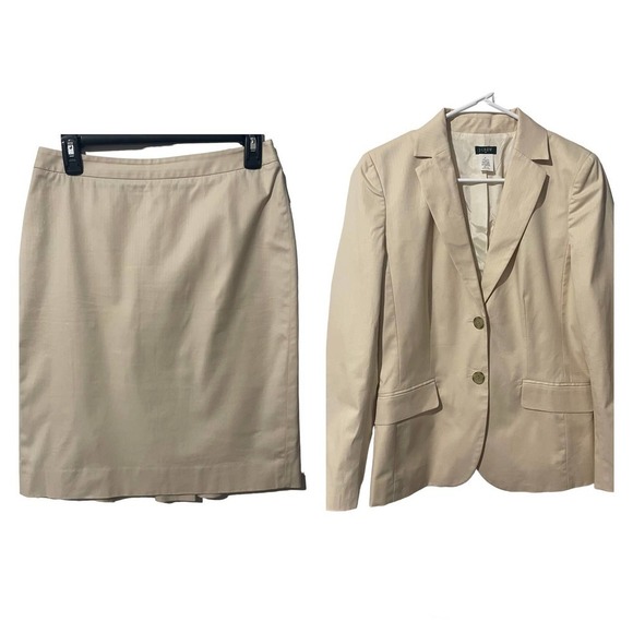 J Crew Cream Cotton Blend Suit Set-Skirt & Blazer